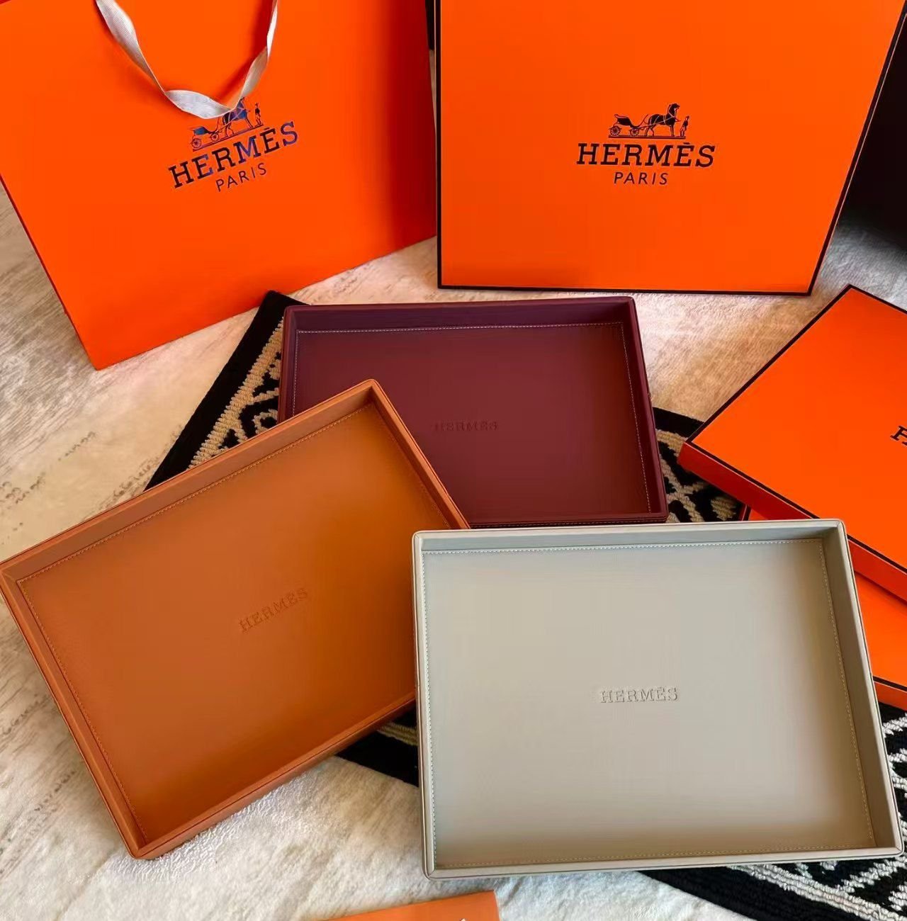 Hermes single leather serving tray